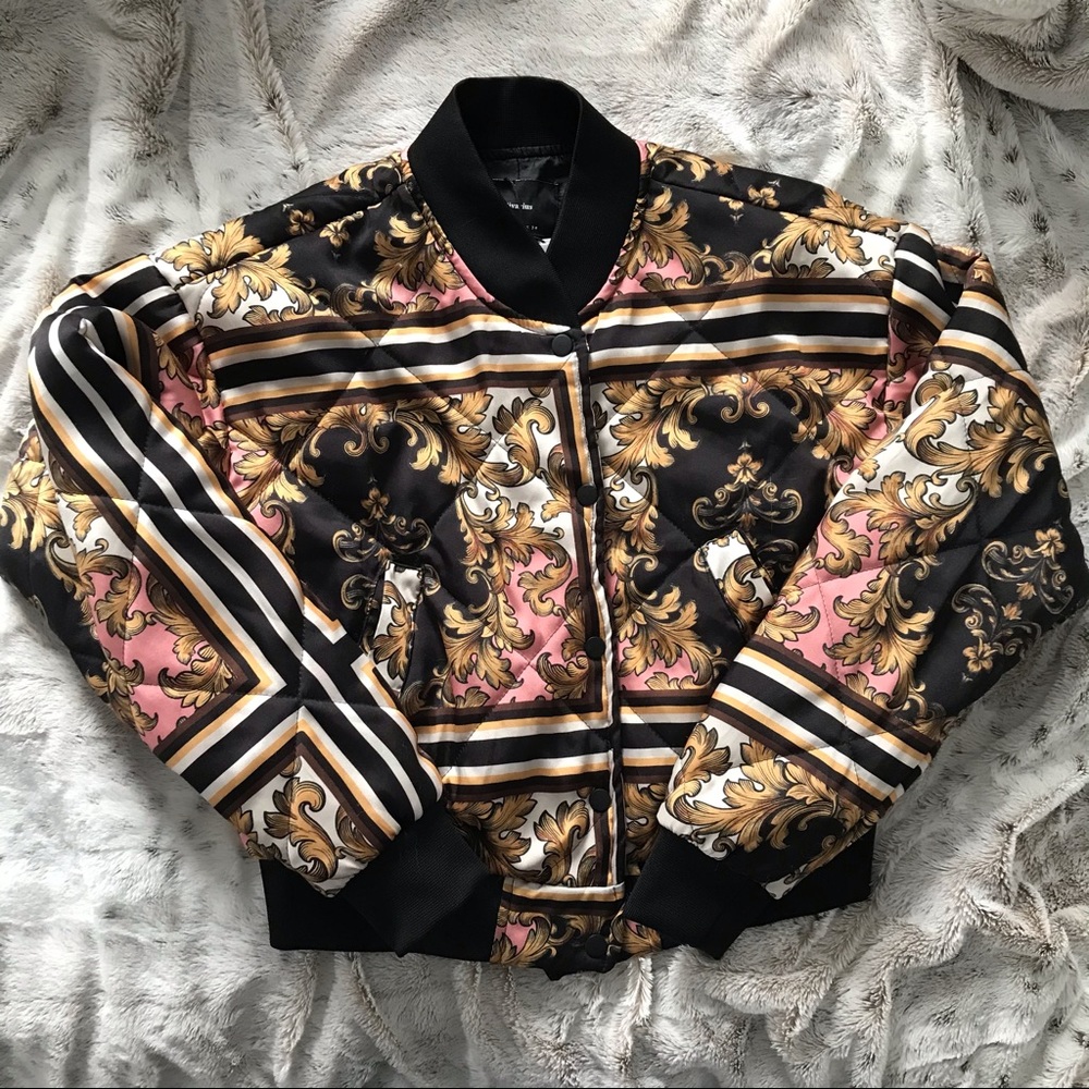 Stradivarius Scarf Print Bomber Jacket in Multi